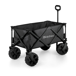 A black all-terrain wagon with a steel frame and polyester lining, and the Ravinia logo on its side.