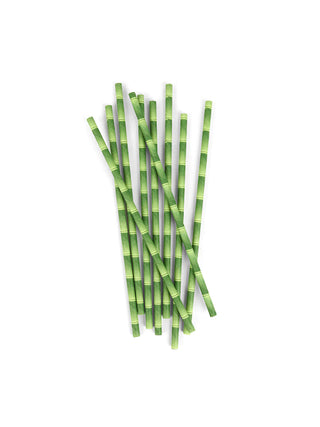 A dozen straws with a bamboo print on them.