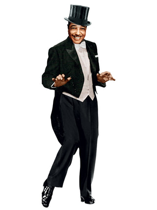 A greeting card featuring a smiling, dancing Duke Ellington in a tuxedo and top hat.