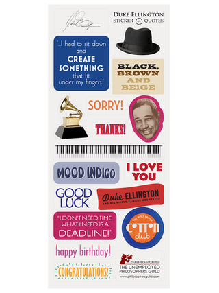 A group of Duke Ellington-themed stickers.