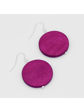 A simple fuchsia-colored wood bead hangs from a silver plated French hook.