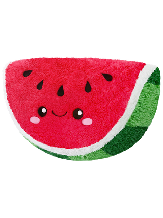 A plush watermelon with a smiling face.